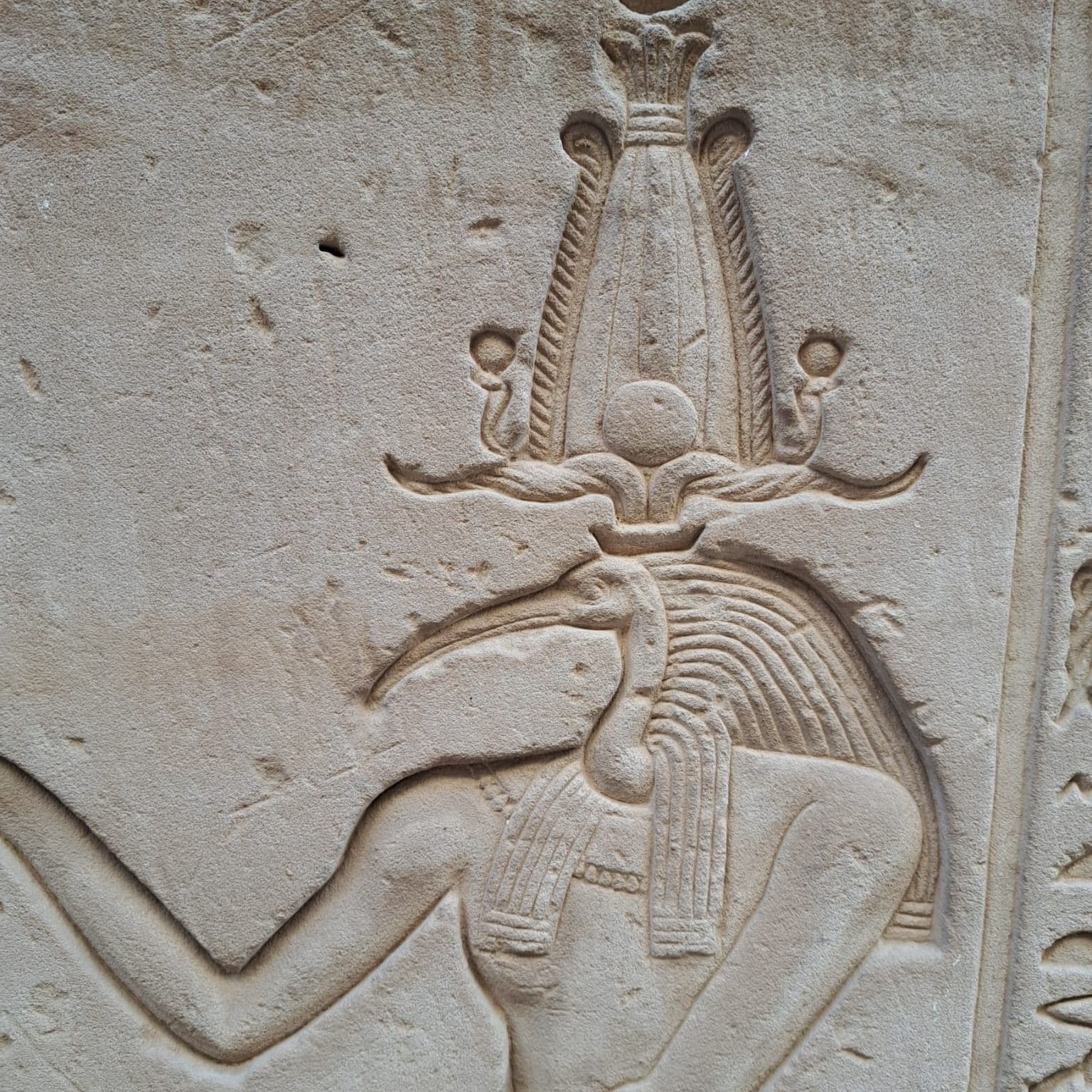 Relief des Gottes Thot an einer Tempelwand in Ägypten