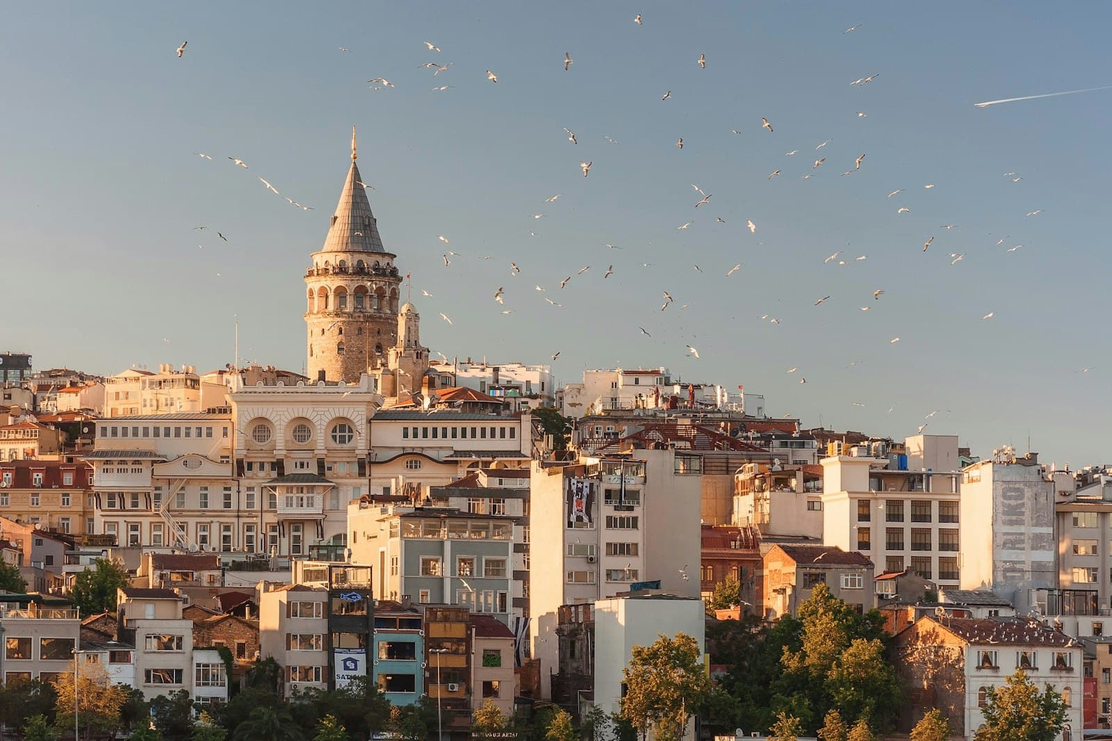 Galata-Turm über den Dächern Istanbuls in der Abendsonne